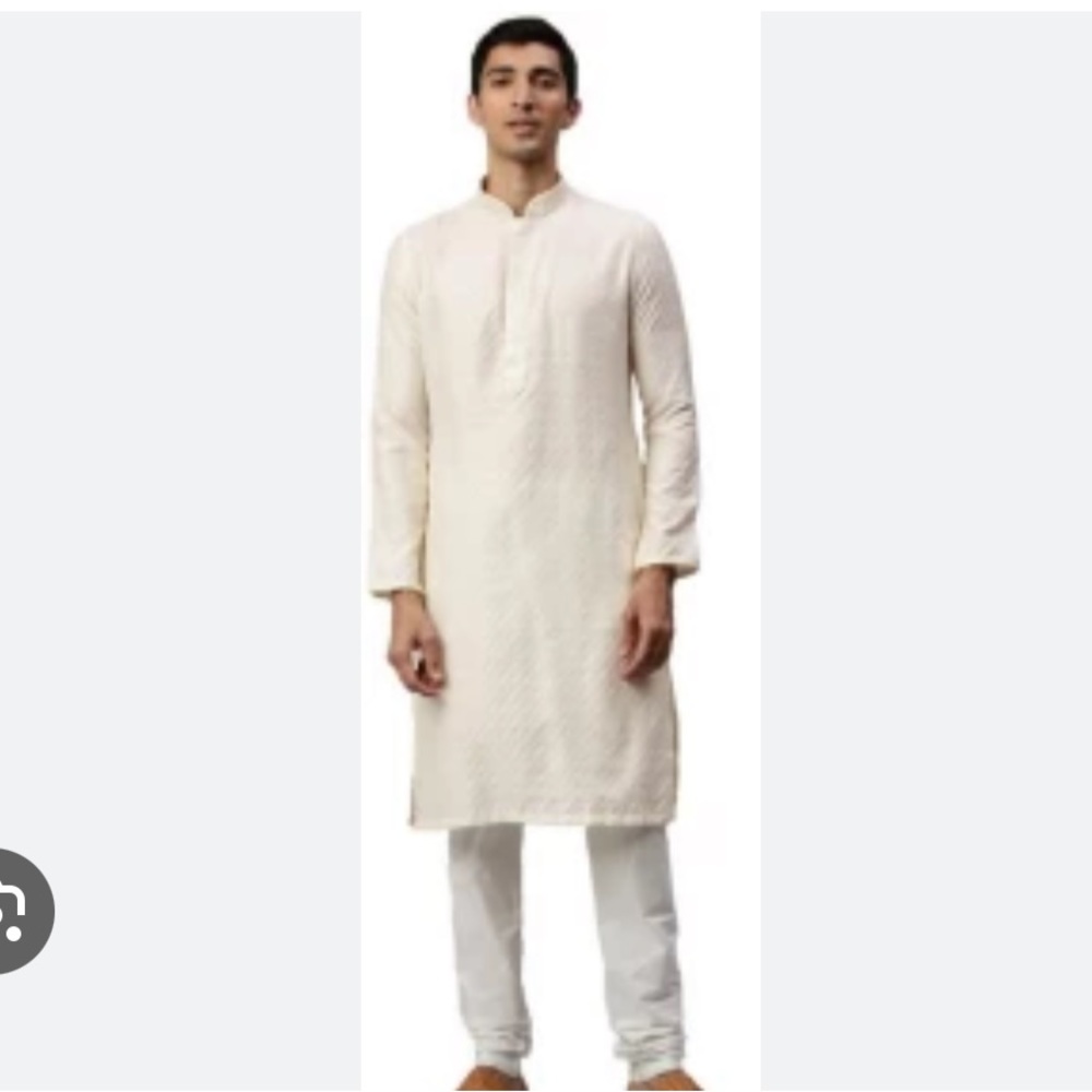 Manyavar Kurta Indian Embroidered cream tunic Mens Size S